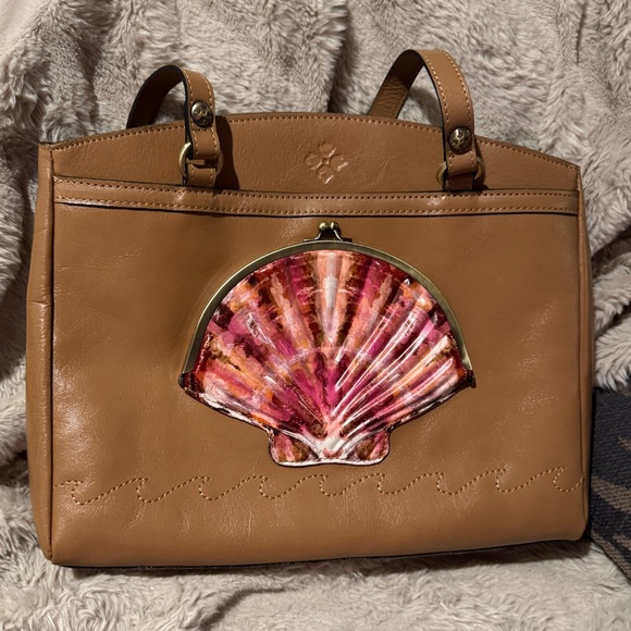 Patricia Nash Poppy tote bag women's tan leather Tooled Seashell Frame new $289 - Picture 4 of 16